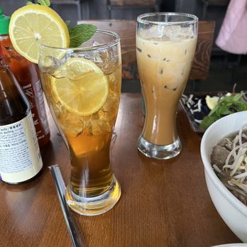 Monster Pho - (Jan 2024) L: Winter melon pandan iced tea, R: iced Vietnamese Coffee (Cold) - Vietnamese Near Me - Oakland, California