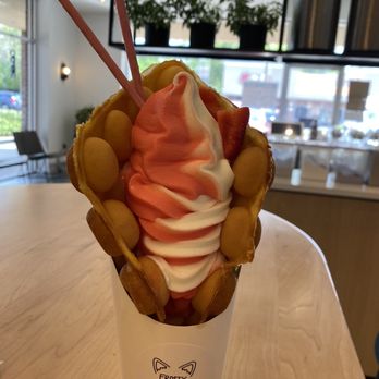 FROSTY FOX - Vanilla egg waffle with strawberry soft serve - Coffee & Tea Near Me - Gainesville, Florida