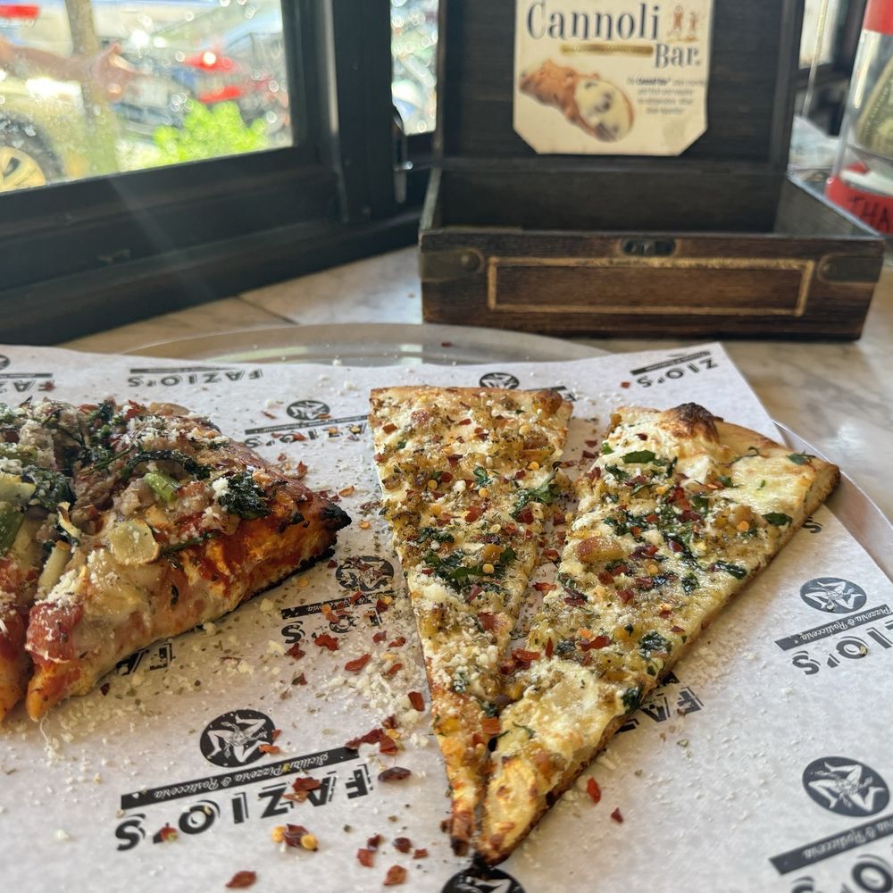 Fazio's - Sicilian with sausage and broccoli rabe *Sic. Slice  Clam slice *Reg Slice with clams - Pizza Near Me - Brooklyn, New York
