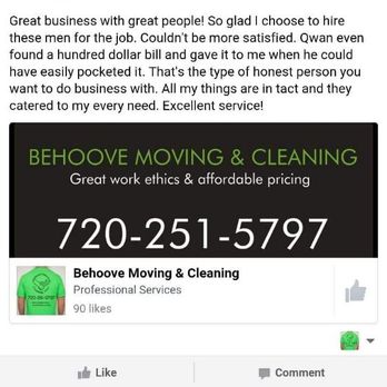 Behoove Moving & Cleaning - One of our Facebook customer reviews!!! - Movers Near Me Behoove Moving & Cleaning - One of our Facebook customer reviews!!! - Movers Near Me