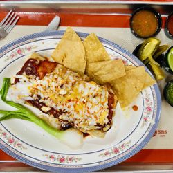 La Taq - Chimichanga with salsas and jalapeño