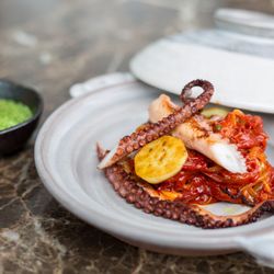 Plate - Octopus, piperade and Agata potatoes