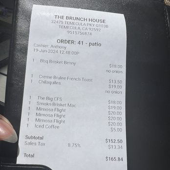 The Brunch House - Receipt - Breakfast & Brunch Near Me - Temecula, California