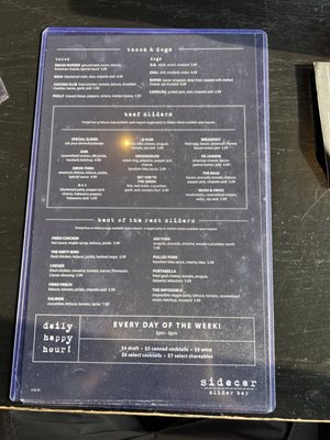 Menu photo 1 Sidecar Slider Bar Plymouth, MI Menu photo 1 Sidecar Slider Bar Plymouth, MI