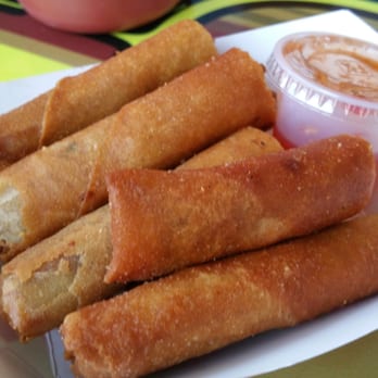 Hula Truck - My mamas lumpia ($6): deep fried egg rolls filled with ground pork, shrimp and water chestnuts, served with sweet chili sauce - Filipino Near Me - Santa Clara, California Hula Truck - My mamas lumpia ($6): deep fried egg rolls filled with ground pork, shrimp and water chestnuts, served with sweet chili sauce - Filipino Near Me - Santa Clara, California