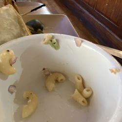Macado's - Look at the top right near the center, there are visible hairs in this mac salad.