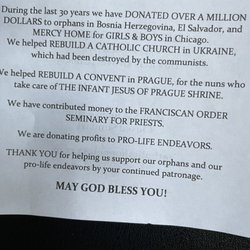 Catholic Shoppe - Information sheet from the store.