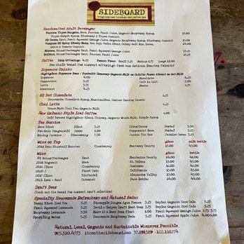 Sideboard - Lafayette - Drink menu - Coffee & Tea Near Me - Lafayette, California