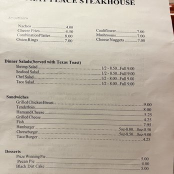 That Place Restaurant - Back of menu 4/10/2022 - Seafood Near Me - Conrad, Iowa