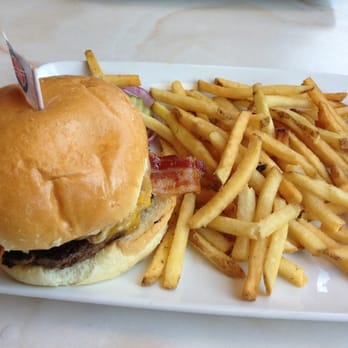 Silver Diner - Build Your Own Burger with Cheddar, Onion Straws, and Bacon. Side of fries with the pickles come with it. - Diners Near Me - Glen Allen, Virginia Silver Diner - Build Your Own Burger with Cheddar, Onion Straws, and Bacon. Side of fries with the pickles come with it. - Diners Near Me - Glen Allen, Virginia