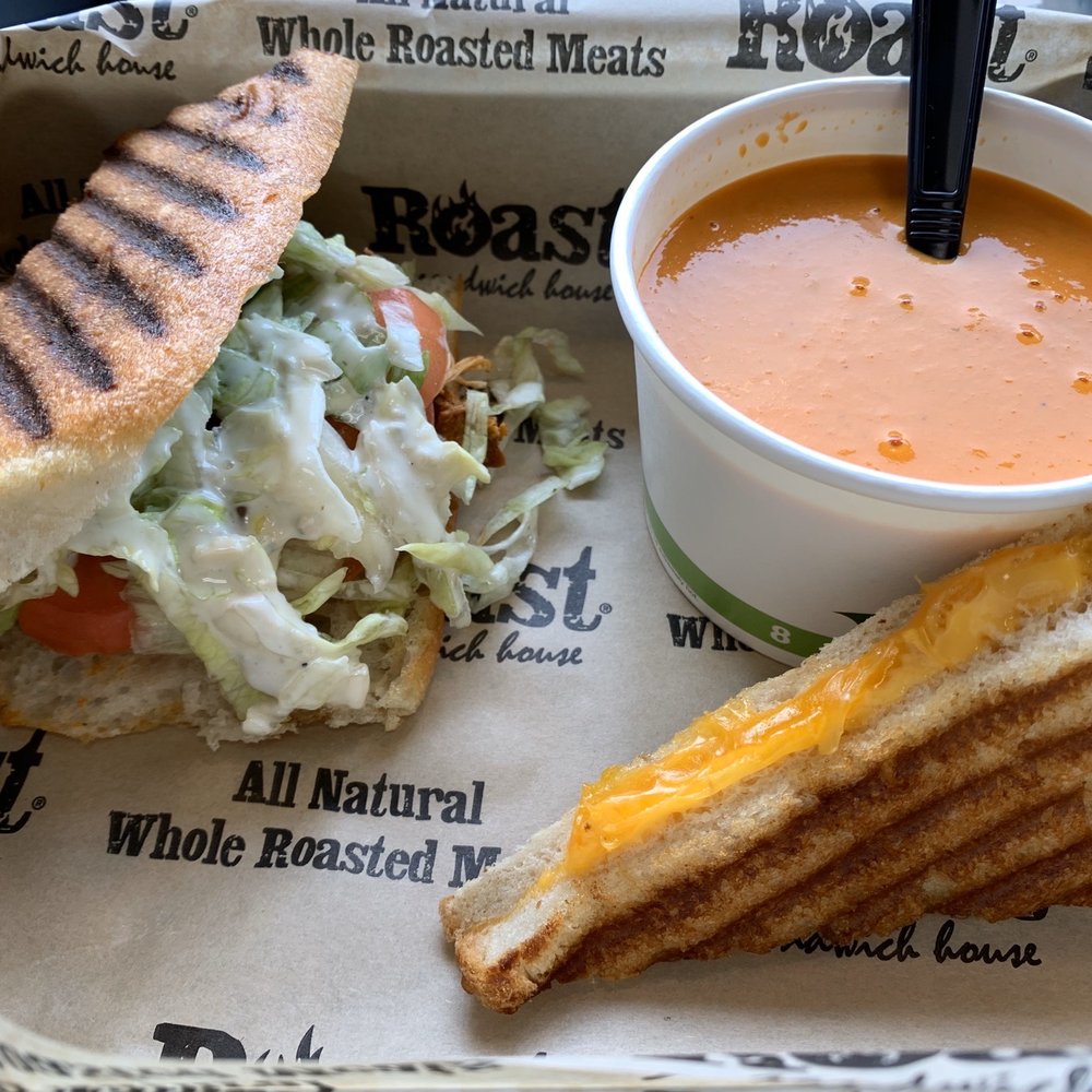 Buffalo Roasted Chicken Sandwich was near perfect with some creamy tomato bisque soup (don't forget about the grilled cheese half!). Buffalo Roasted Chicken Sandwich was near perfect with some creamy tomato bisque soup (don't forget about the grilled cheese half!).