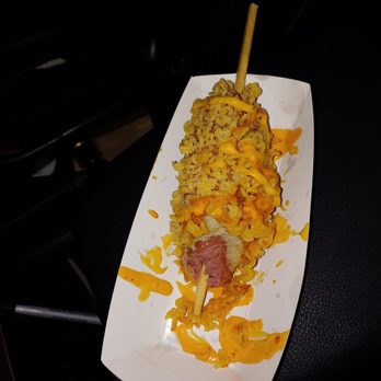 Jongro Rice Hotdog - Corn dog covered with Crispy Ramen bits, Spicy Mayo and Cheddar Cheese sauce - oh my... - Hot Dogs Near Me - Flushing, New York Jongro Rice Hotdog - Corn dog covered with Crispy Ramen bits, Spicy Mayo and Cheddar Cheese sauce - oh my... - Hot Dogs Near Me - Flushing, New York
