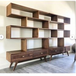 West Coast Modern - Pair of 48" staggered bookcases combined