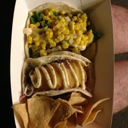 Taco Truck - Mixed plate. Chicken Taco, Fish Taco and home made corn chips.
