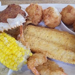 Yummy fish  shrimp, crab something, hush puppies and corn. So good, lasted for 3 meals.