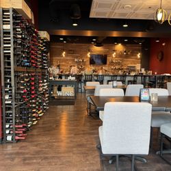 Wine bottle wall, dining room and bar