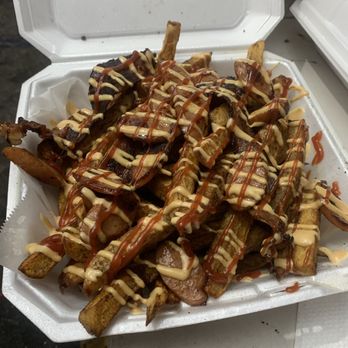 Mobdogs - Our fries with cut hotdog and bacon - Hot Dogs Near Me - Bassett, California