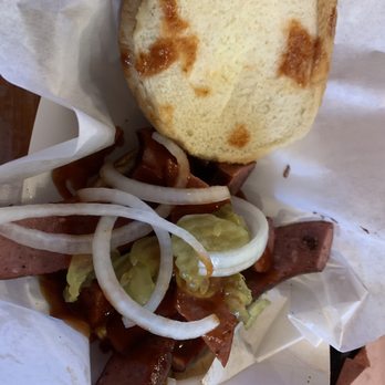 Hill Country B B Q - Sausage sandwich - Barbeque Near Me - Hempstead, Texas Hill Country B B Q - Sausage sandwich - Barbeque Near Me - Hempstead, Texas