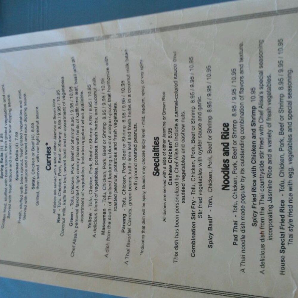 Thai Thai Restaurant - Lunch menu - Thai Near Me - Bishop, California