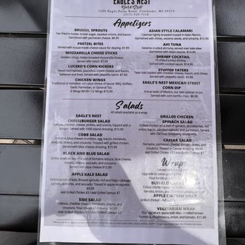 Eagle’s Nest Bar & Grill - Menu 7/15/22 - Burgers Near Me - Clarklake, Michigan Eagle’s Nest Bar & Grill - Menu 7/15/22 - Burgers Near Me - Clarklake, Michigan