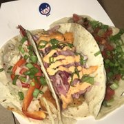 Photo of MOGO Korean Fusion Tacos - Asbury Park, NJ, United States. Fish, shrimp and beef taco trio