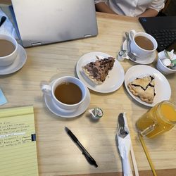 Mocha crème pie, Mario berry pie, orange juice & coffee.