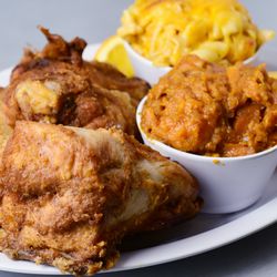 Home Of Chicken And Waffles - Jason's Pick (1 Chicken Breast, 2 Thighs, Mac & Cheese, Corn Bread and Sweet Potatoes)