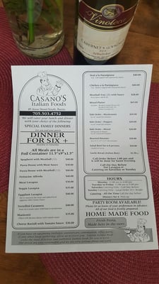 Menu photo 2 Casano Italian Resturant Barrie, ON Menu photo 2 Casano Italian Resturant Barrie, ON