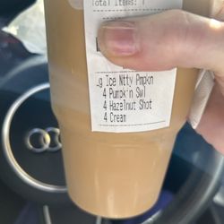 Dunkin' - Large ice nutty, pumpkin with no swirls in it because they don't know how to read.
