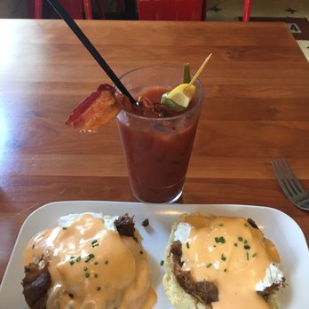 Ruby Slipper Mobile - Bloody Mary and eggs Benedict w pulled pork - Breakfast & Brunch Near Me - Mobile, Alabama