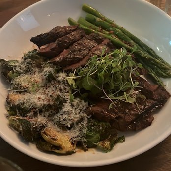 The Heritage Table - Wagyu Steak Balsamic Brussels sprouts & grilled Asparagus - American Near Me - Frisco, Texas The Heritage Table - Wagyu Steak Balsamic Brussels sprouts & grilled Asparagus - American Near Me - Frisco, Texas