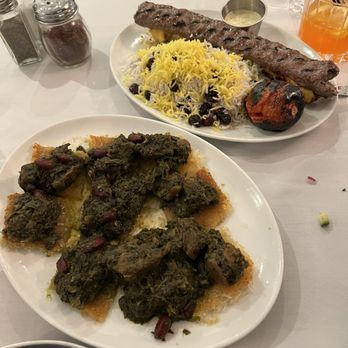 Shiraz Kitchen & Wine Bar - Tahdig with stew. Beef Sultani and Chicken Sultani with Albaloo - Persian/Iranian Near Me - New York, New York Shiraz Kitchen & Wine Bar - Tahdig with stew. Beef Sultani and Chicken Sultani with Albaloo - Persian/Iranian Near Me - New York, New York