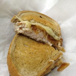 Sandwich Connection - Hot turkey sandwich provolone cheese on grilled rye bread.