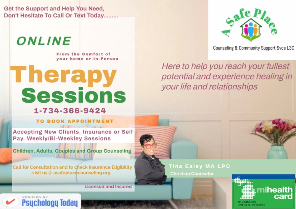 A Safe Place Counseling and Community Support - grief counselor in Detroit, MI