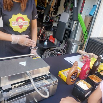 The Munchie Spot - Making the waffles on a stick - Caterers Near Me