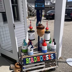 Bayley's Lobster Pound - Colorful bouy bird houses for sale.