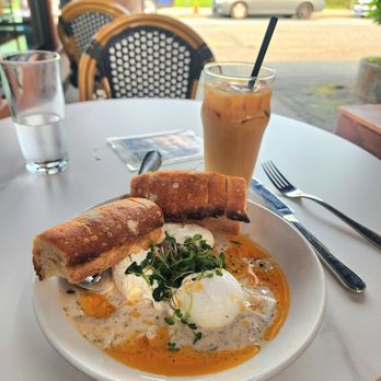 Turkish eggs + iced hazelnut oatmilk latte