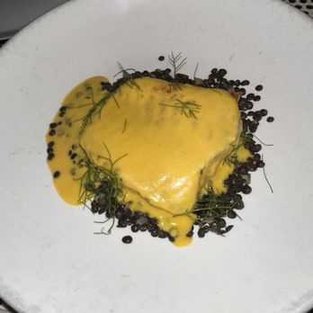Birdie's - Rockfish with beluga lentils and a sauce of saffron and fennel $34 - French Near Me - Austin, Texas Birdie's - Rockfish with beluga lentils and a sauce of saffron and fennel $34 - French Near Me - Austin, Texas