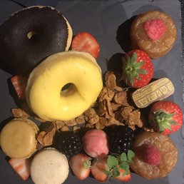 Dessert quadro-platter of petites: donuts, bonbons, macaron and petit something else