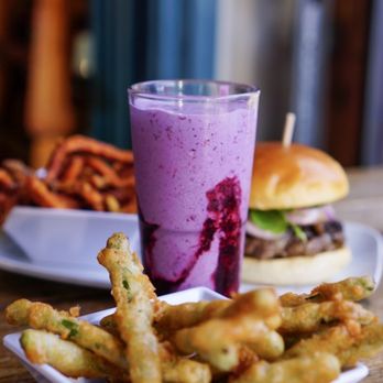 Uneeda Burger - Huckleberry Hand Dipped Shake & Seasonal Vegetable Tempura - IG: @nelson_eats - Burgers Near Me - Seattle, Washington Uneeda Burger - Huckleberry Hand Dipped Shake & Seasonal Vegetable Tempura - IG: @nelson_eats - Burgers Near Me - Seattle, Washington