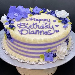 Blackbird Baking Company - Lavendar Stripes Birthday Cake with Hand Created Sugar Flowers