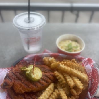 Hattie B's Hot Chicken - Birmingham - Grilled chicken tenders(HOT) with fries and cheese grits - Sandwiches Near Me - Birmingham, Alabama