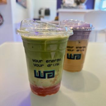 Iwana Specialty Coffee - Strawberry Puree Matcha with oat milk and Ube Latte with oat milk - Coffee & Tea Near Me - Las Vegas, Nevada Iwana Specialty Coffee - Strawberry Puree Matcha with oat milk and Ube Latte with oat milk - Coffee & Tea Near Me - Las Vegas, Nevada