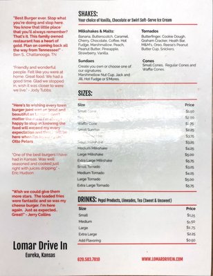 Menu photo 1 LoMar Drive In Eureka, KS
