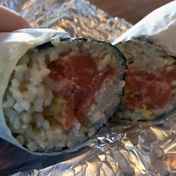 Up Roll Cafe - Honolulu - "Sexy Salmon" sushi burrito with brown rice; no cucumbers or takuwan - Sushi Bars Near Me - Honolulu, Hawaii Up Roll Cafe - Honolulu - "Sexy Salmon" sushi burrito with brown rice; no cucumbers or takuwan - Sushi Bars Near Me - Honolulu, Hawaii