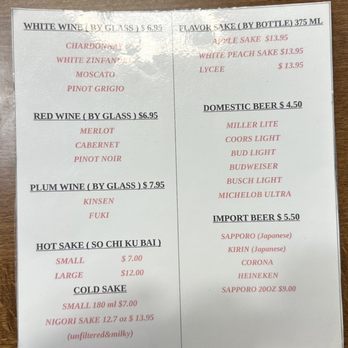 Peniku - Menu - Alcohol - Japanese Near Me - Harrisonville, Missouri