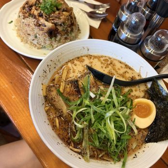 Hinata Ramen - Half size 1/2 Chashu Fried Rice Black Garlic Ramen with extra green onions - Ramen Near Me - Long Beach, California Hinata Ramen - Half size 1/2 Chashu Fried Rice Black Garlic Ramen with extra green onions - Ramen Near Me - Long Beach, California