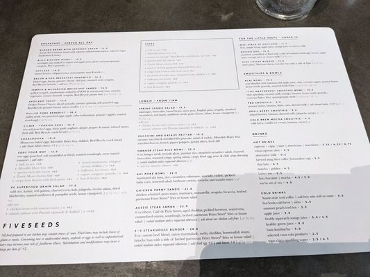 Menu photo 6 Five5eeds Park City, UT