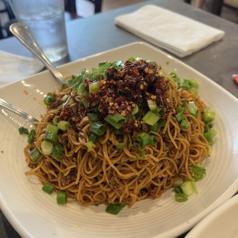 A Table Wayne's Kitchen - Beef Chili Oil Noodles 辣牛肉面 - Asian Fusion Near Me - Manteca, California