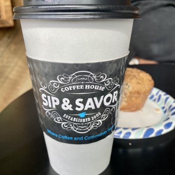 Sip & Savor - Large coffee with a warm banana nut muffin. - Coffee & Tea Near Me - Chicago, Illinois Sip & Savor - Large coffee with a warm banana nut muffin. - Coffee & Tea Near Me - Chicago, Illinois